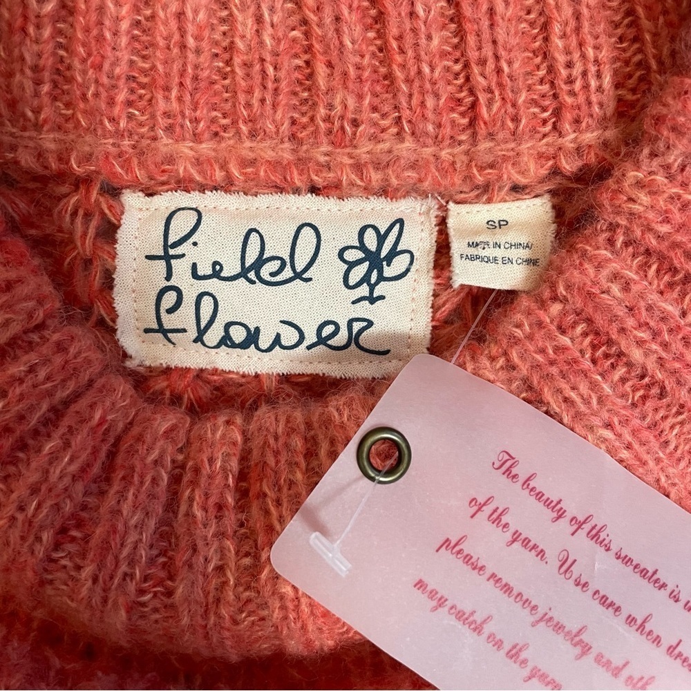 NWT New Anthropologie Field of Flowers Wool Blend Orange Sweater Size S - Picture 8 of 13